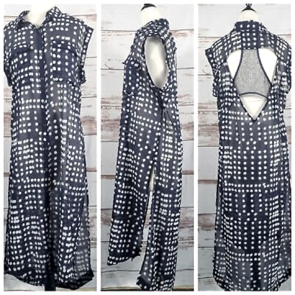 FREE PEOPLE LONG SLEEVELESS SHEER POLKA DOT DRESS/TOP SZ L NWT